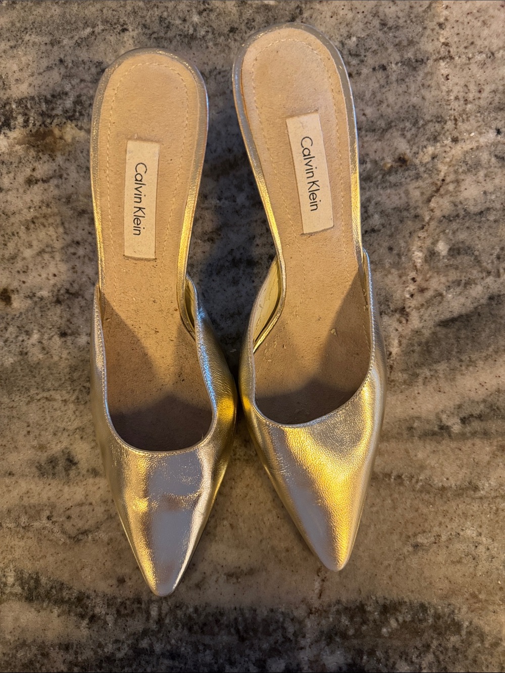 Calvin Klein Metallic Gold Pointed-Toe Slip-On Mules